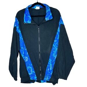 SIDE-OUT VTG Full Zip Track Windbreaker Jacket Blue Black Men's Size M‎ USA made